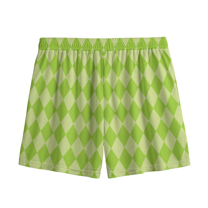 Green Harlequin Pattern Print Mesh Shorts