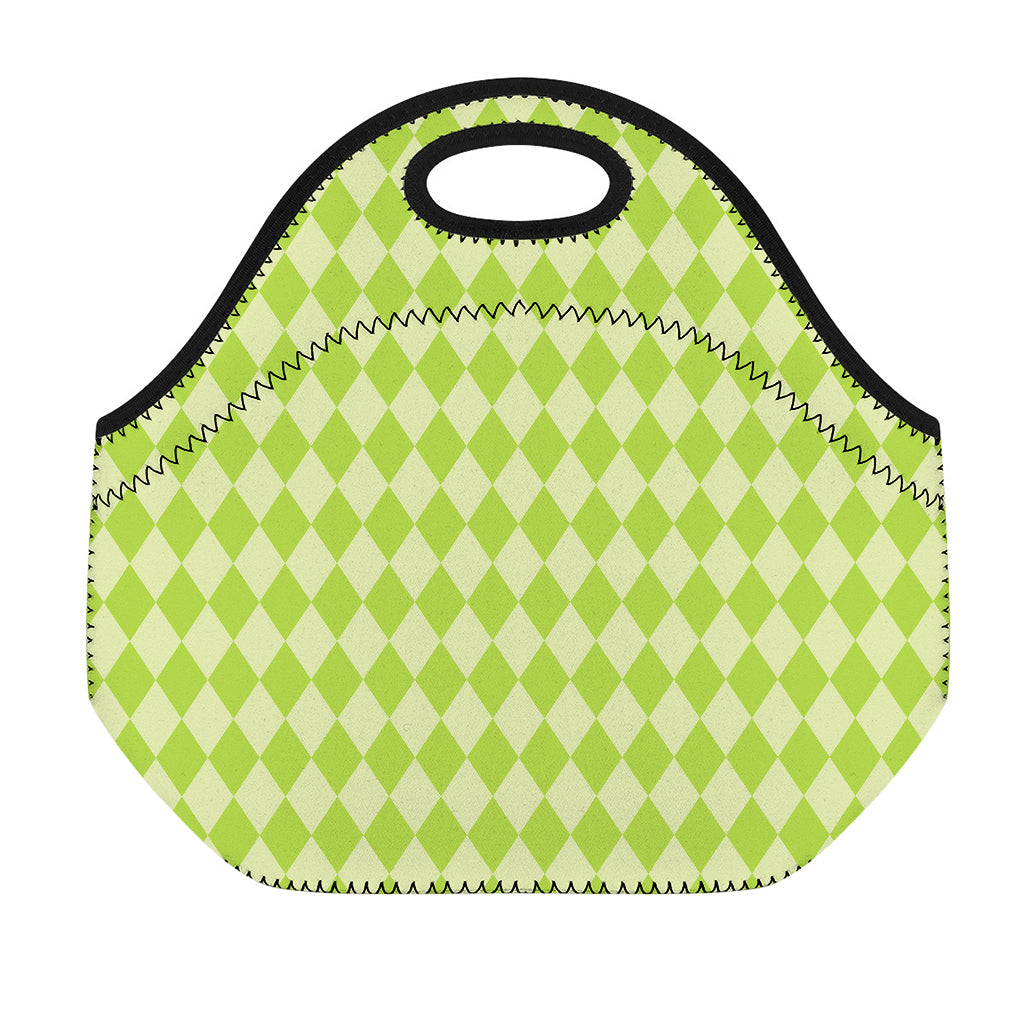 Green Harlequin Pattern Print Neoprene Lunch Bag