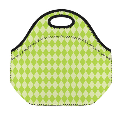 Green Harlequin Pattern Print Neoprene Lunch Bag