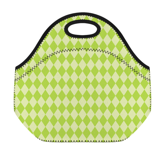 Green Harlequin Pattern Print Neoprene Lunch Bag