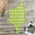 Green Harlequin Pattern Print One Shoulder Bodysuit