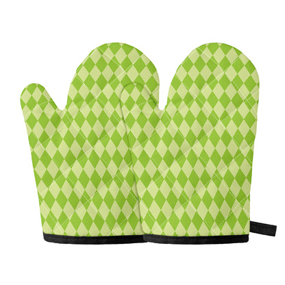 Green Harlequin Pattern Print Oven Mitts