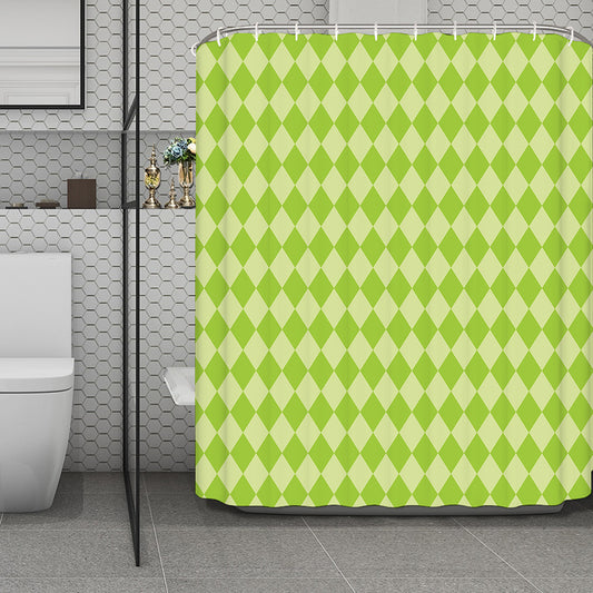 Green Harlequin Pattern Print Polyester Shower Curtain