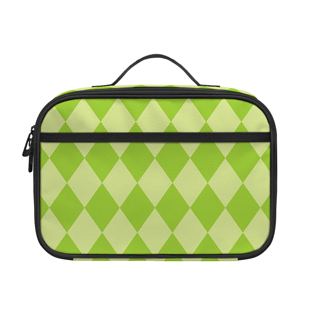 Green Harlequin Pattern Print Portable Lunch Bag