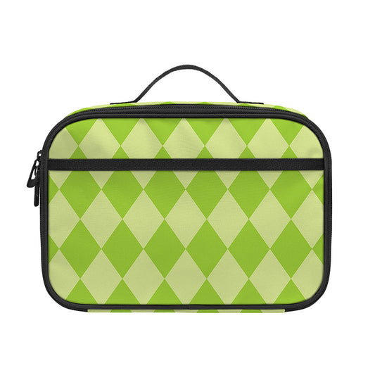 Green Harlequin Pattern Print Portable Lunch Bag