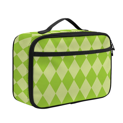 Green Harlequin Pattern Print Portable Lunch Bag