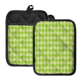 Green Harlequin Pattern Print Pot Holders With Pocket