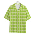 Green Harlequin Pattern Print Rayon Hawaiian Shirt