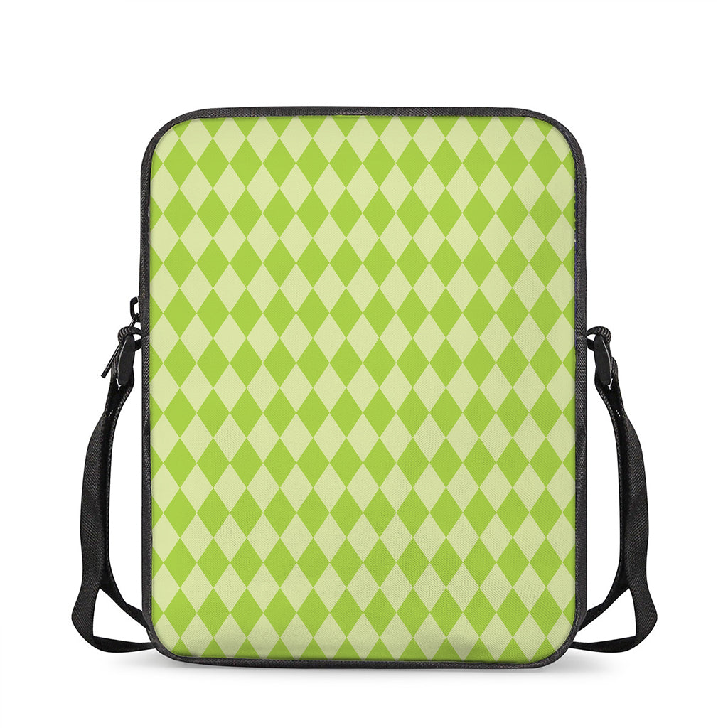 Green Harlequin Pattern Print Rectangular Crossbody Bag
