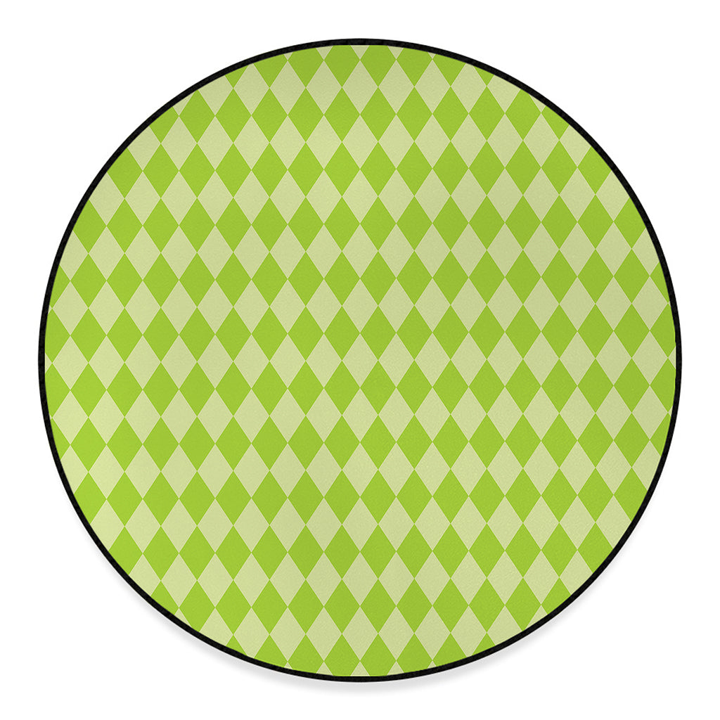Green Harlequin Pattern Print Round Floor Mat