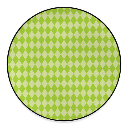 Green Harlequin Pattern Print Round Floor Mat