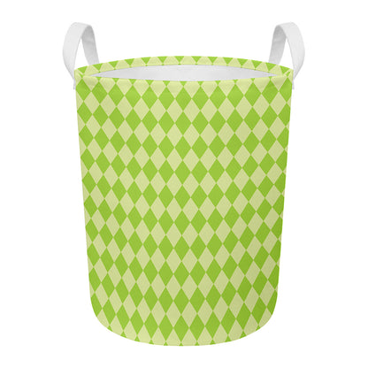 Green Harlequin Pattern Print Round Laundry Basket