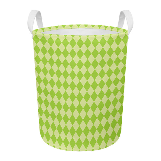 Green Harlequin Pattern Print Round Laundry Basket