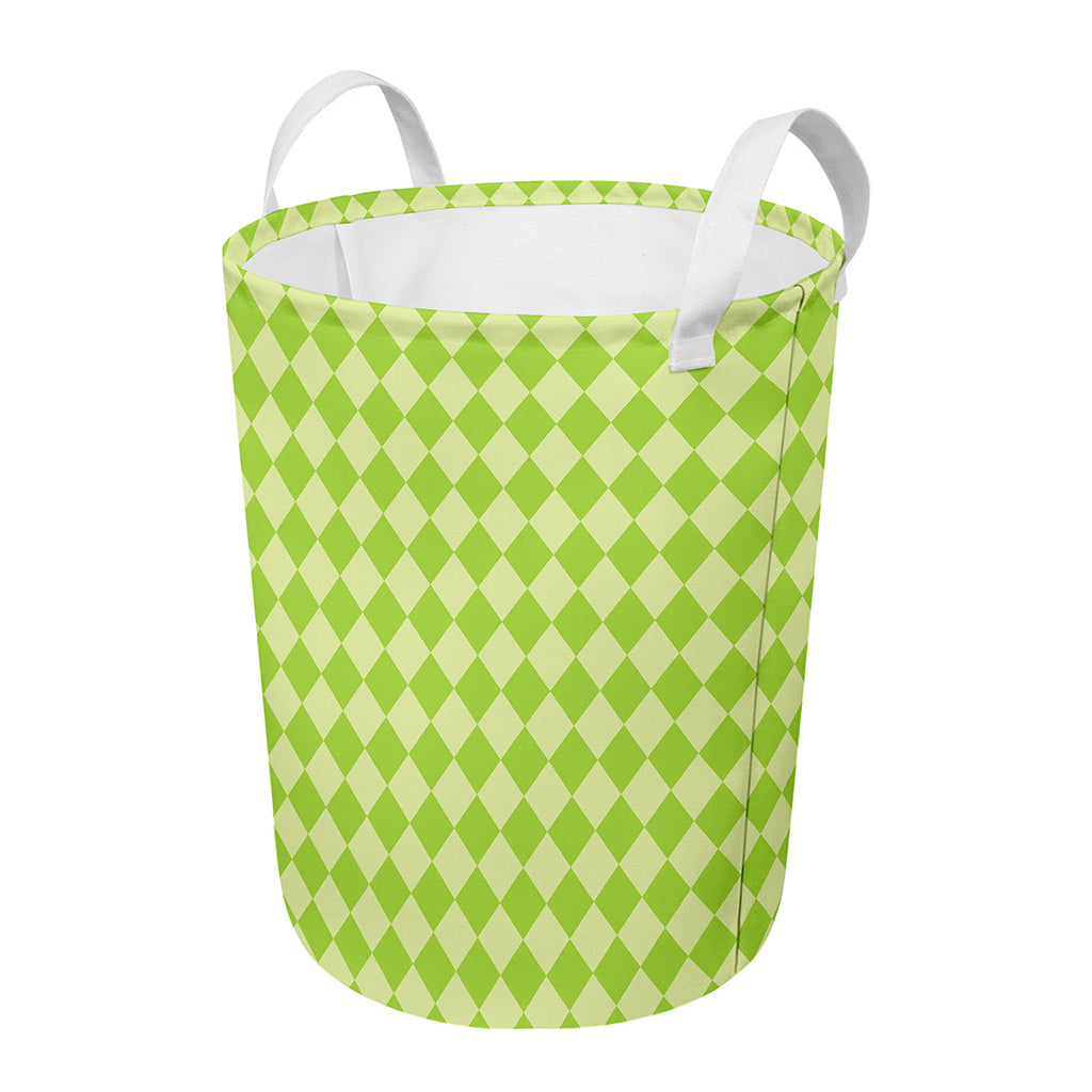 Green Harlequin Pattern Print Round Laundry Basket