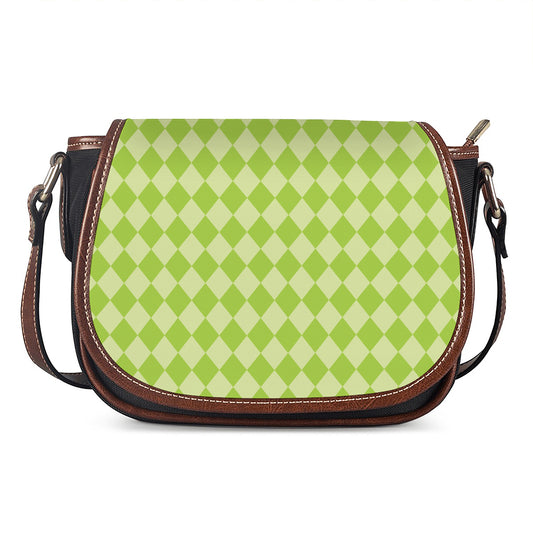 Green Harlequin Pattern Print Saddle Bag
