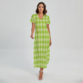 Green Harlequin Pattern Print Short Sleeve Maxi Dress