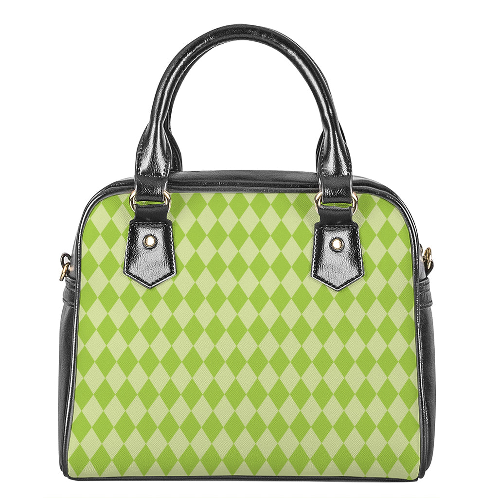 Green Harlequin Pattern Print Shoulder Handbag