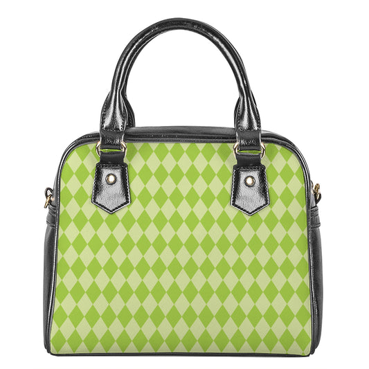 Green Harlequin Pattern Print Shoulder Handbag