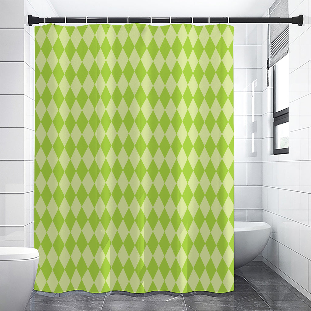 Green Harlequin Pattern Print Shower Curtain