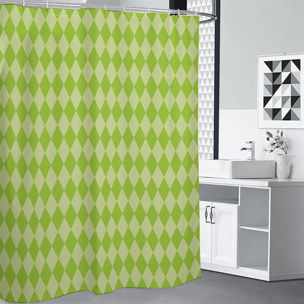 Green Harlequin Pattern Print Shower Curtain