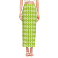 Green Harlequin Pattern Print Side Slit Maxi Skirt