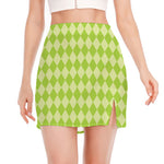 Green Harlequin Pattern Print Side Slit Mini Skirt