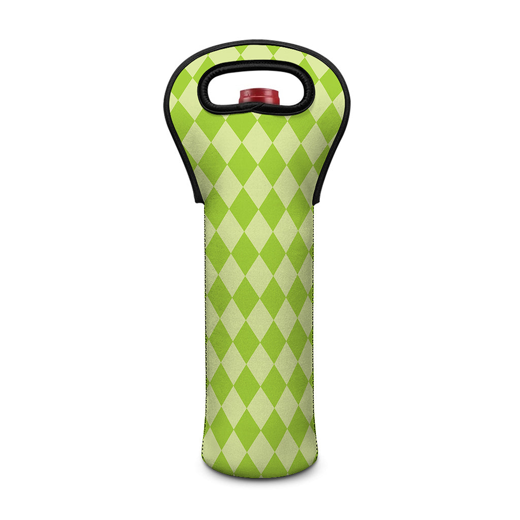 Green Harlequin Pattern Print Single Neoprene Wine Tote