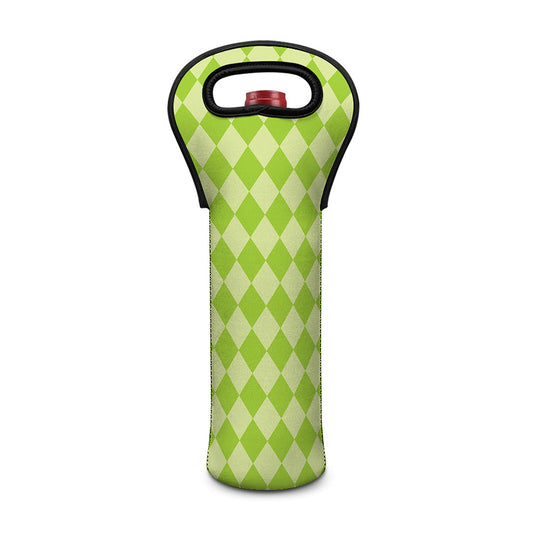 Green Harlequin Pattern Print Single Neoprene Wine Tote