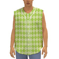 Green Harlequin Pattern Print Sleeveless Baseball Jersey