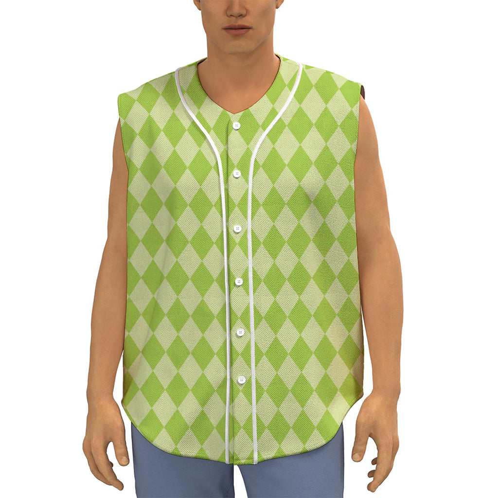 Green Harlequin Pattern Print Sleeveless Baseball Jersey