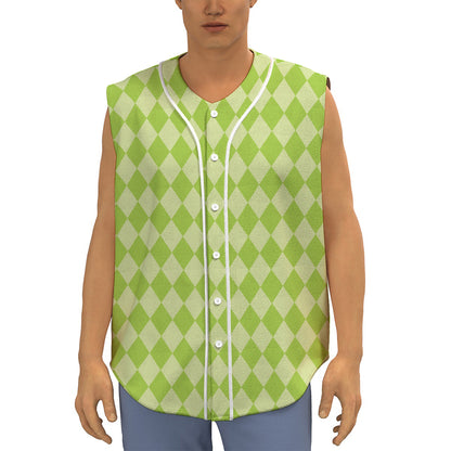 Green Harlequin Pattern Print Sleeveless Baseball Jersey