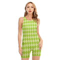 Green Harlequin Pattern Print Sleeveless One Piece Swimsuit