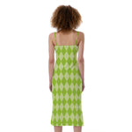 Green Harlequin Pattern Print Slim Fit Midi Cami Dress