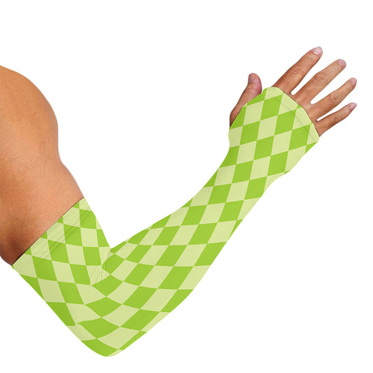 Green Harlequin Pattern Print Sun Protection Arm Sleeves