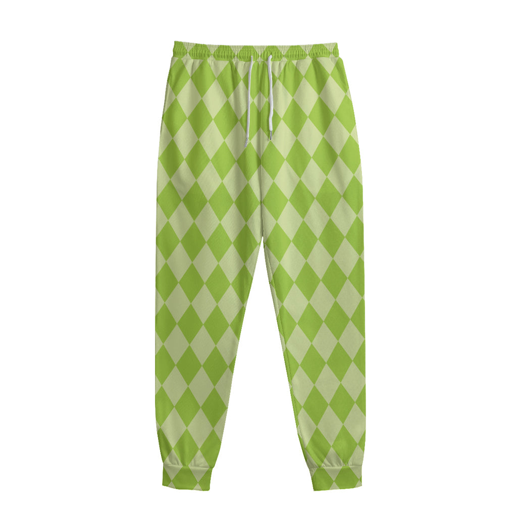 Green Harlequin Pattern Print Sweatpants
