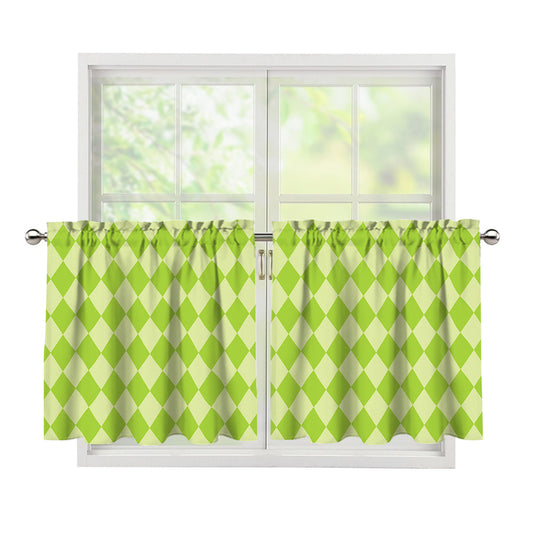 Green Harlequin Pattern Print Tier Curtains