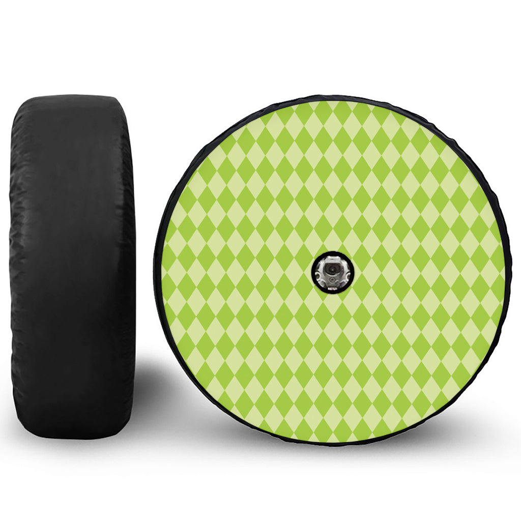 Green Harlequin Pattern Print Tire Cover With Camera Hole