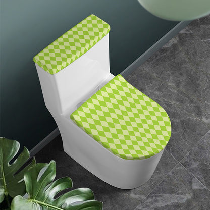 Green Harlequin Pattern Print Toilet Lid And Tank Cover Set