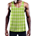 Green Harlequin Pattern Print Men's Workout Tank Top