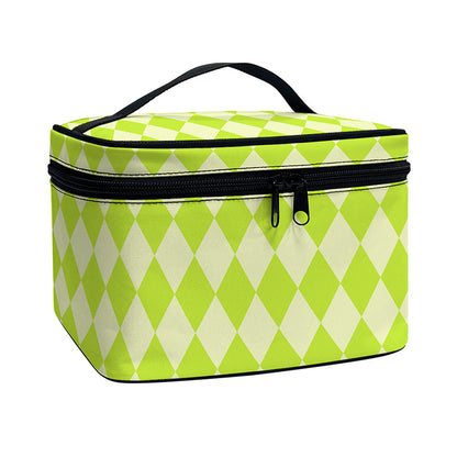 Green Harlequin Pattern Print Travel Makeup Bag