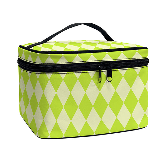Green Harlequin Pattern Print Travel Makeup Bag