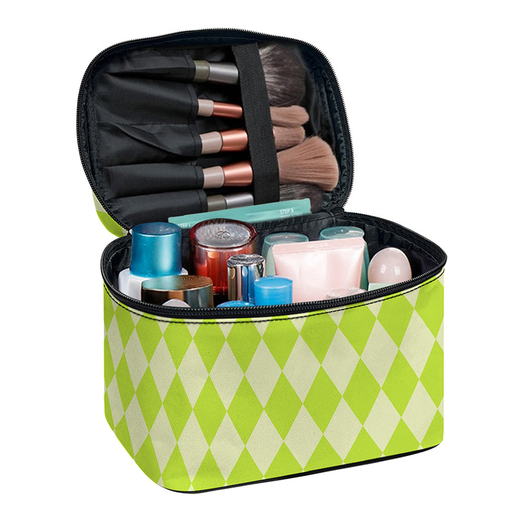 Green Harlequin Pattern Print Travel Makeup Bag