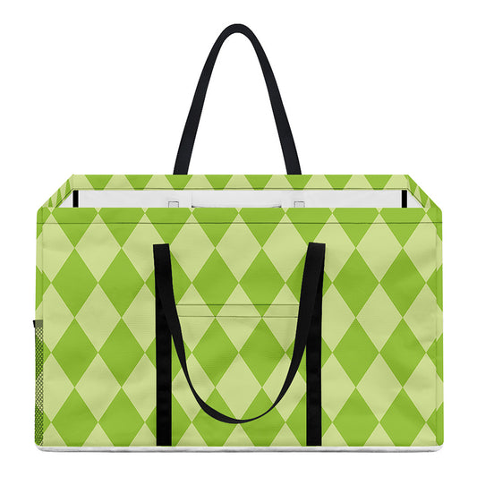 Green Harlequin Pattern Print Utility Tote Bag
