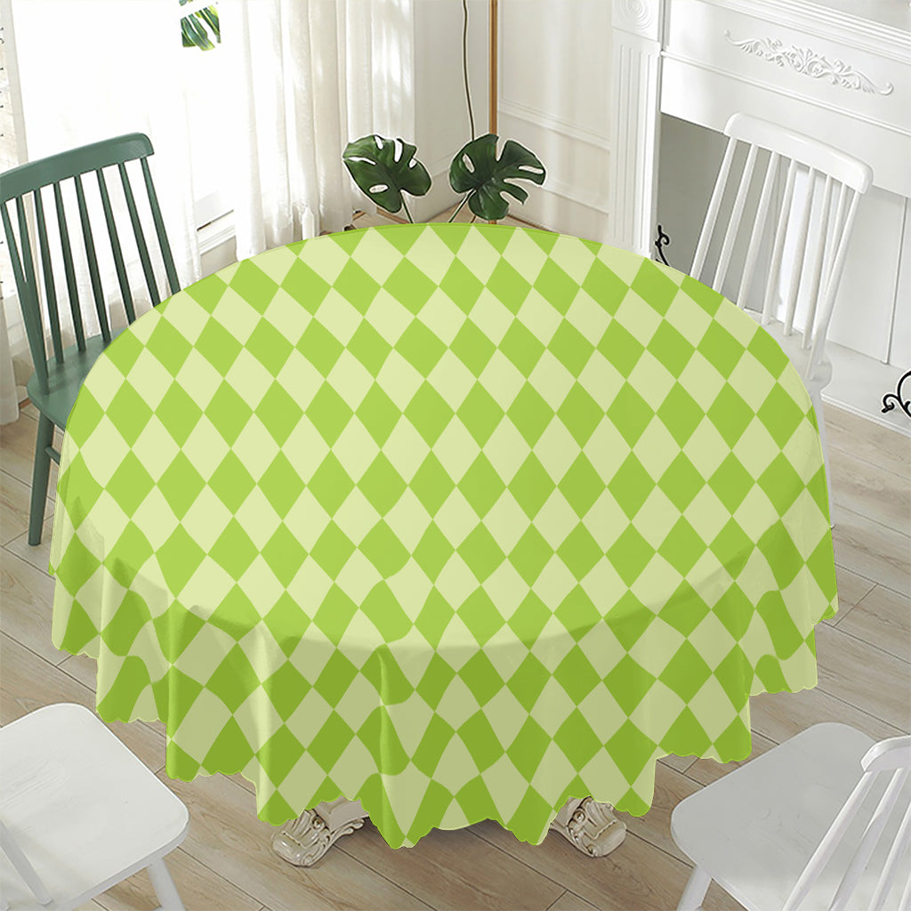 Green Harlequin Pattern Print Waterproof Round Tablecloth