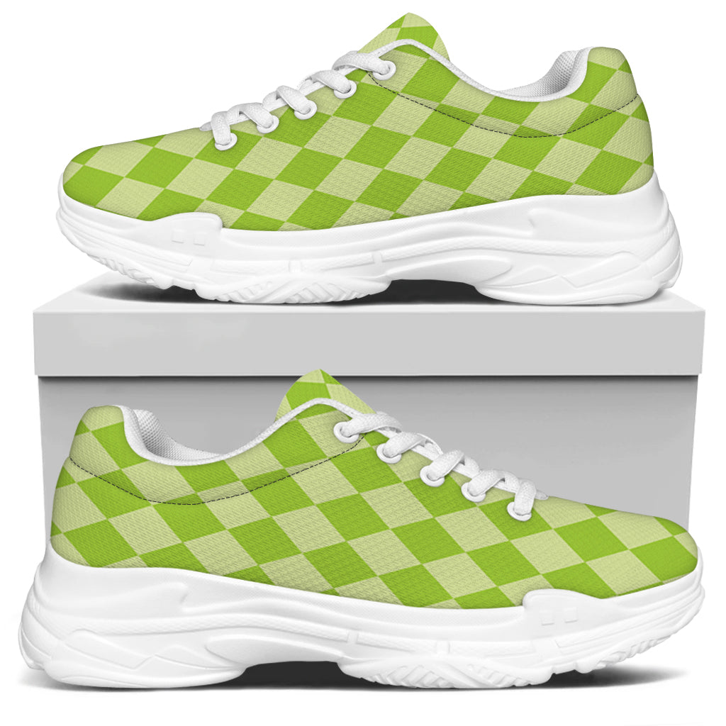 Green Harlequin Pattern Print White Chunky Shoes