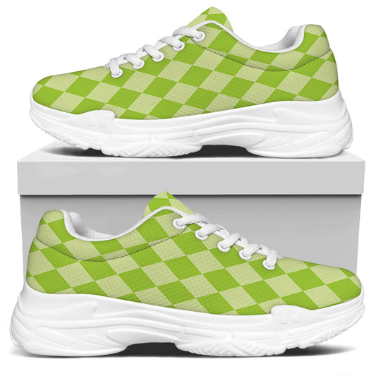 Green Harlequin Pattern Print White Chunky Shoes