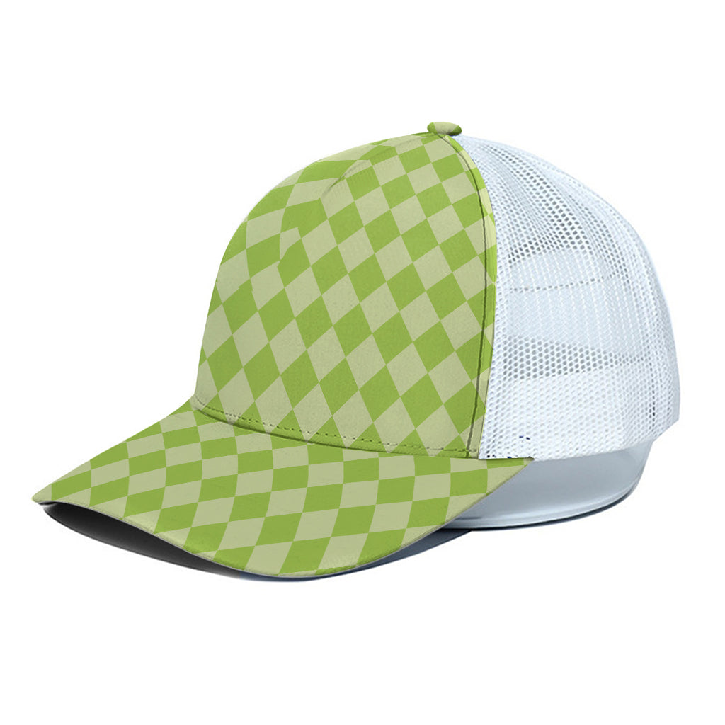 Green Harlequin Pattern Print White Mesh Trucker Cap
