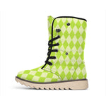 Green Harlequin Pattern Print Winter Boots