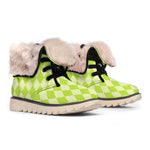 Green Harlequin Pattern Print Winter Boots