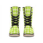 Green Harlequin Pattern Print Winter Boots